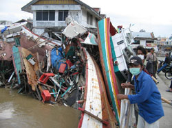 Debris around a house